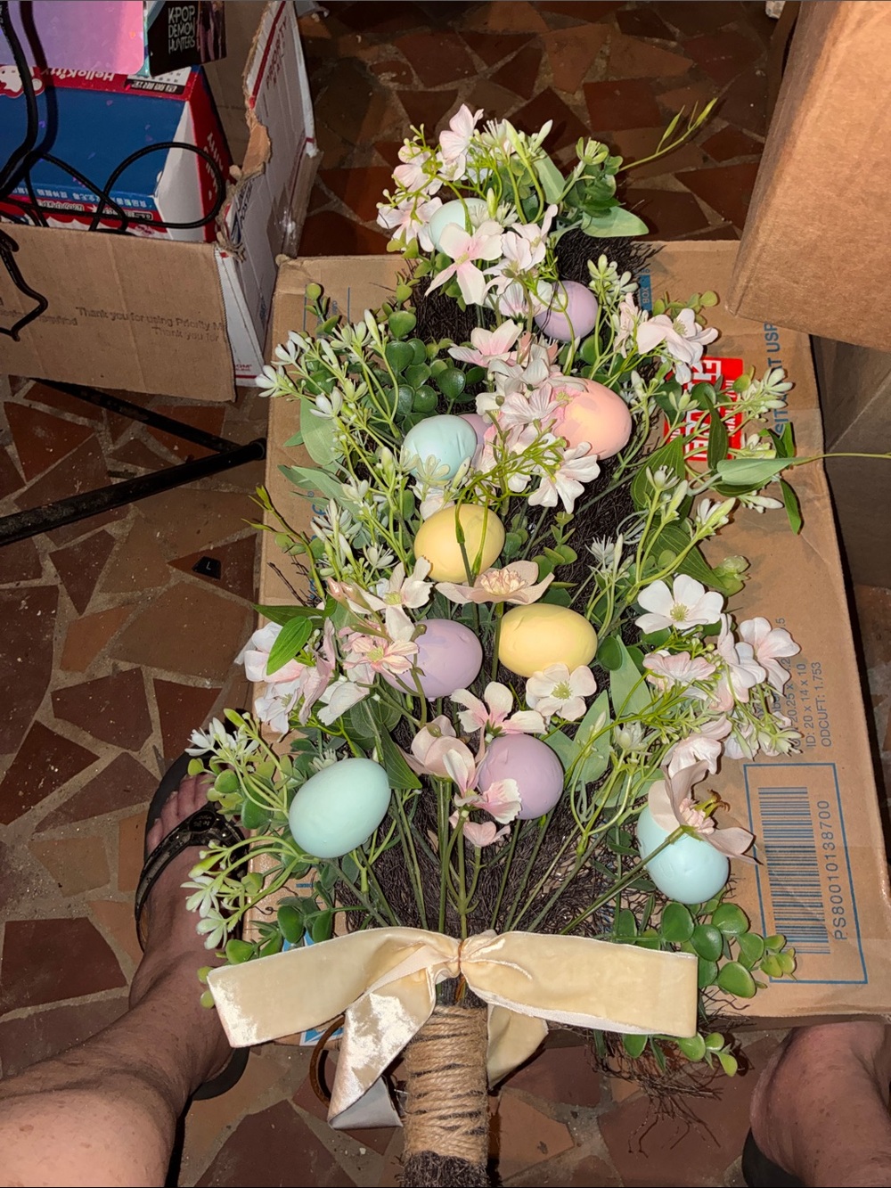 Pastel Easter Egg Floral Spray with Cream Bow - Unbranded